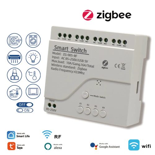 4 Csatornás Zigbee vezeték nélküli kapcsoló relé